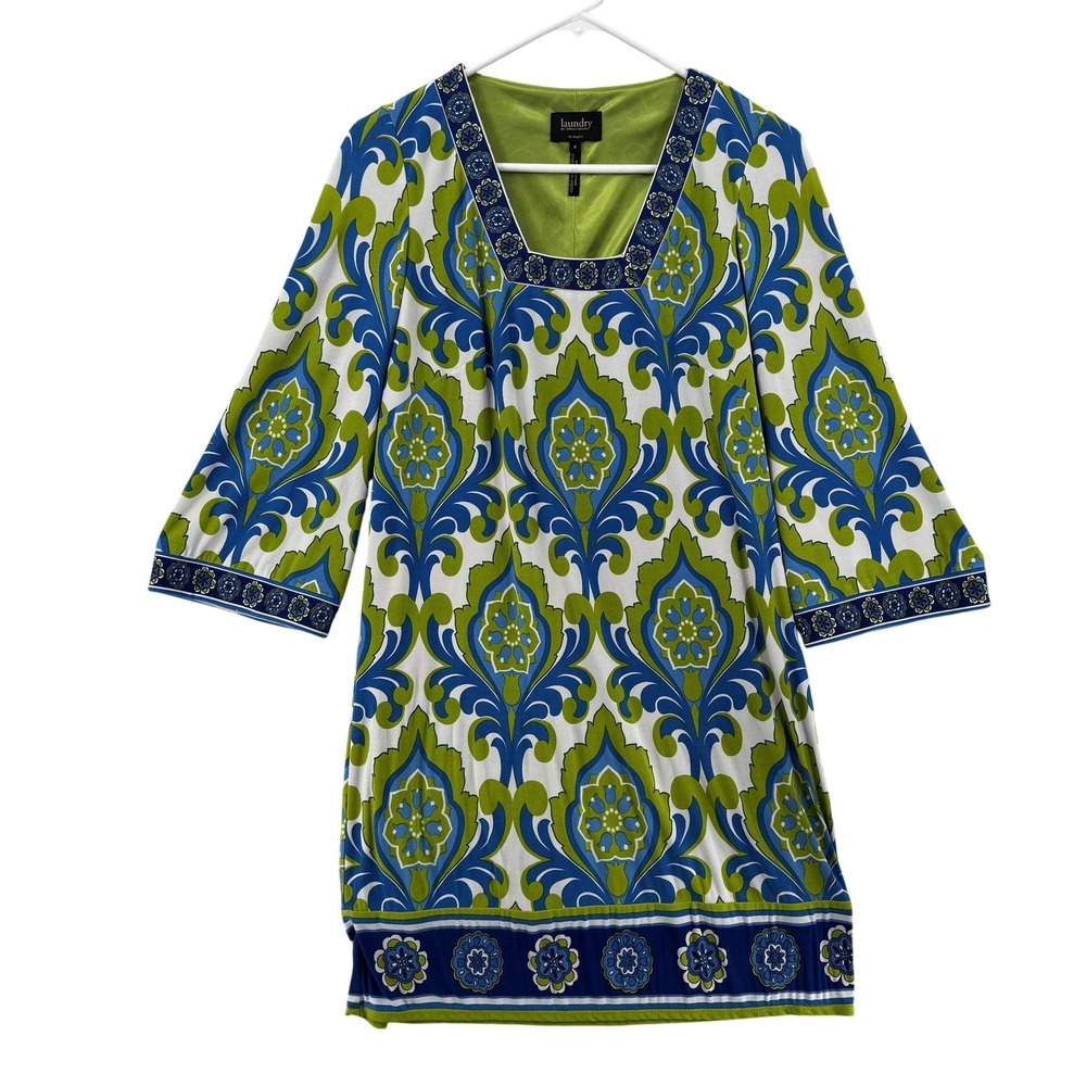 Laundry by Shelli Segal Dress Womens 8 Blue Green Geometric Tunic Retro Shift‎